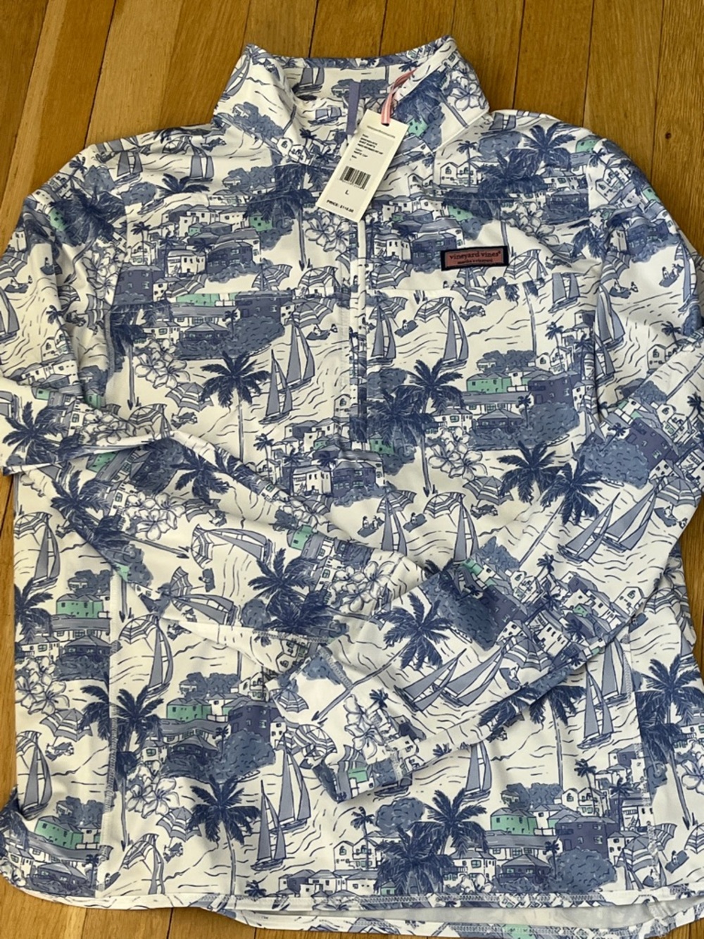 Vineyard Vines Nautical Print Quarter-Zip - Blue, White & Mint women’s l.. NWT